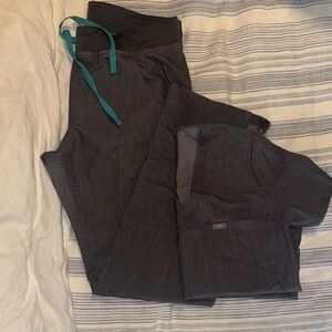 Figs Men's Dark Gray Jogger Scrub Pants with Teal Drawstring